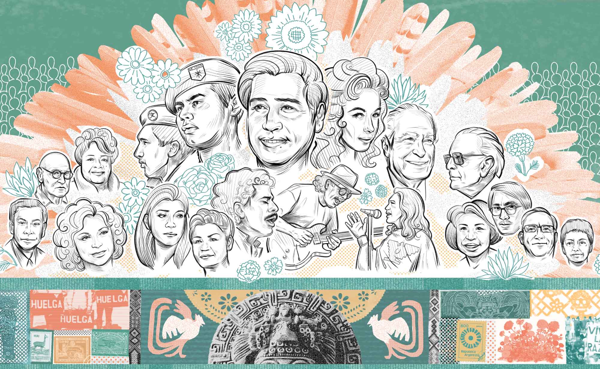 digital mural depiciting portraits of notal Latin American figures