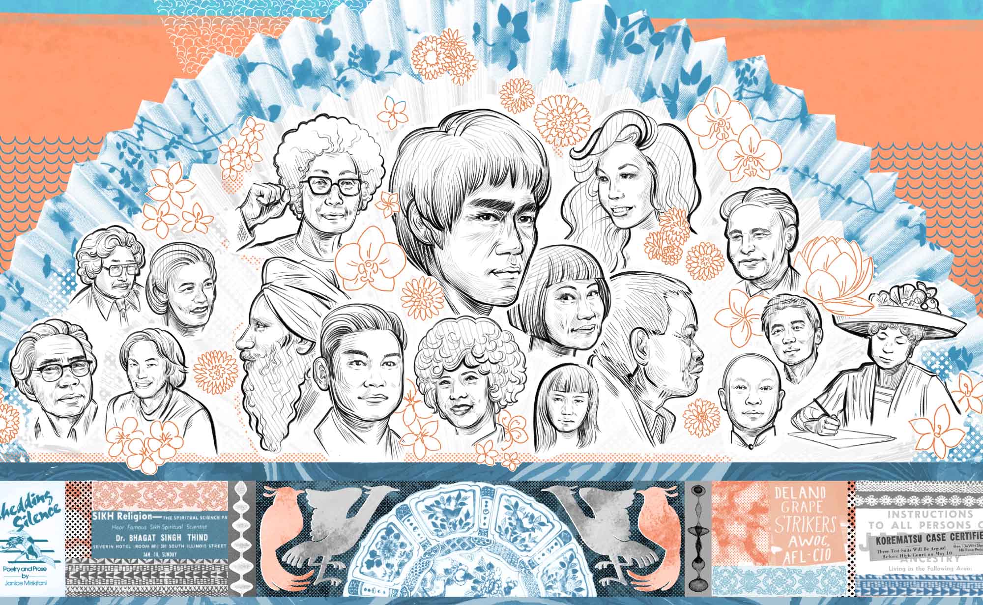 digital mural depicting portraits of notable Asian American and Pacific Islander figures